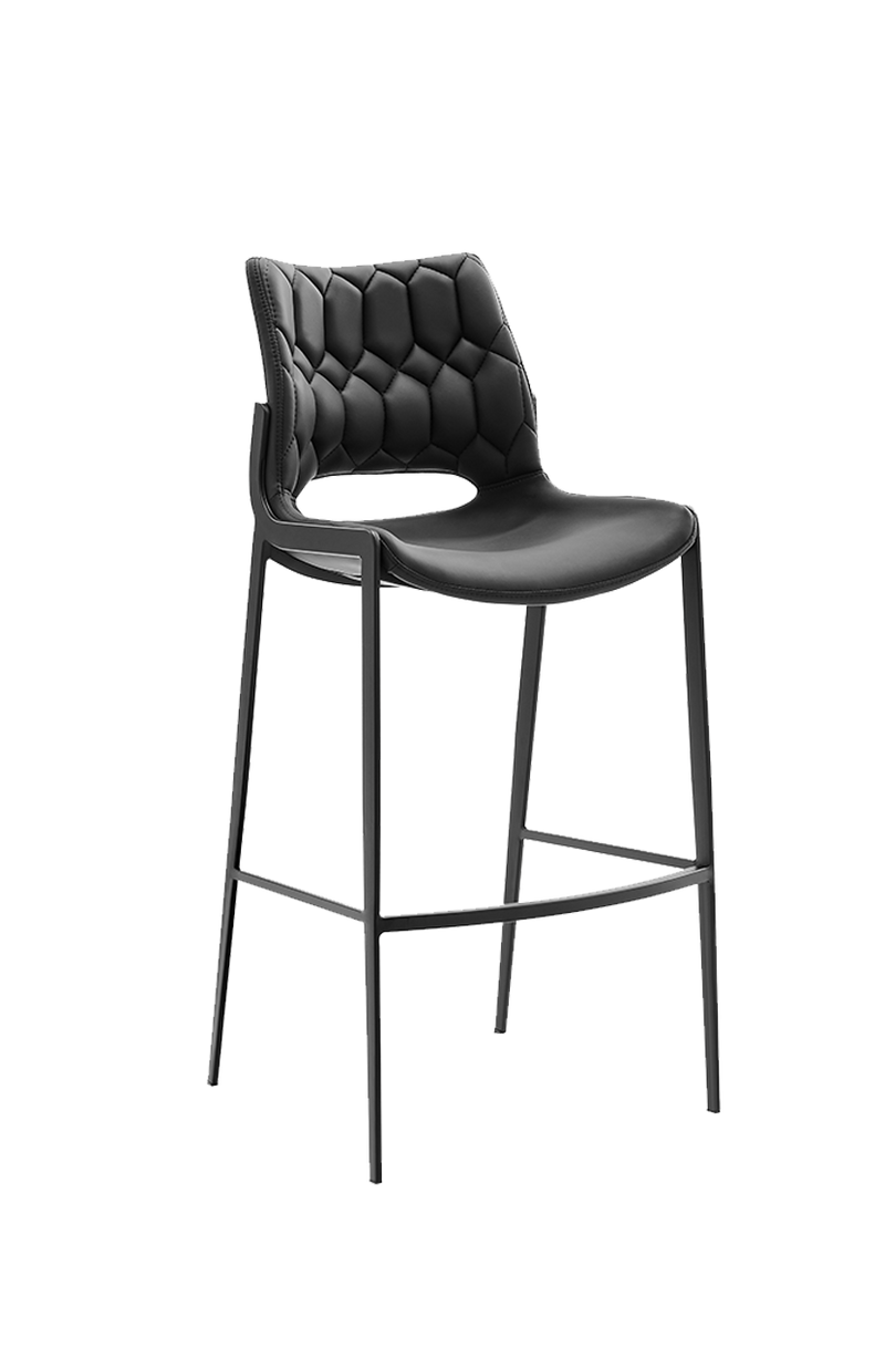 Black Metal Barstool with Black Seat made of Soft PU
