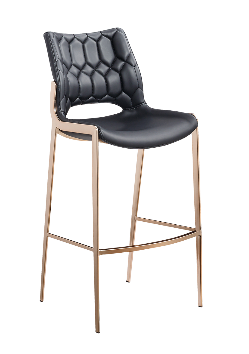 Golden Metal Barstool with Black Seat made of Soft PU