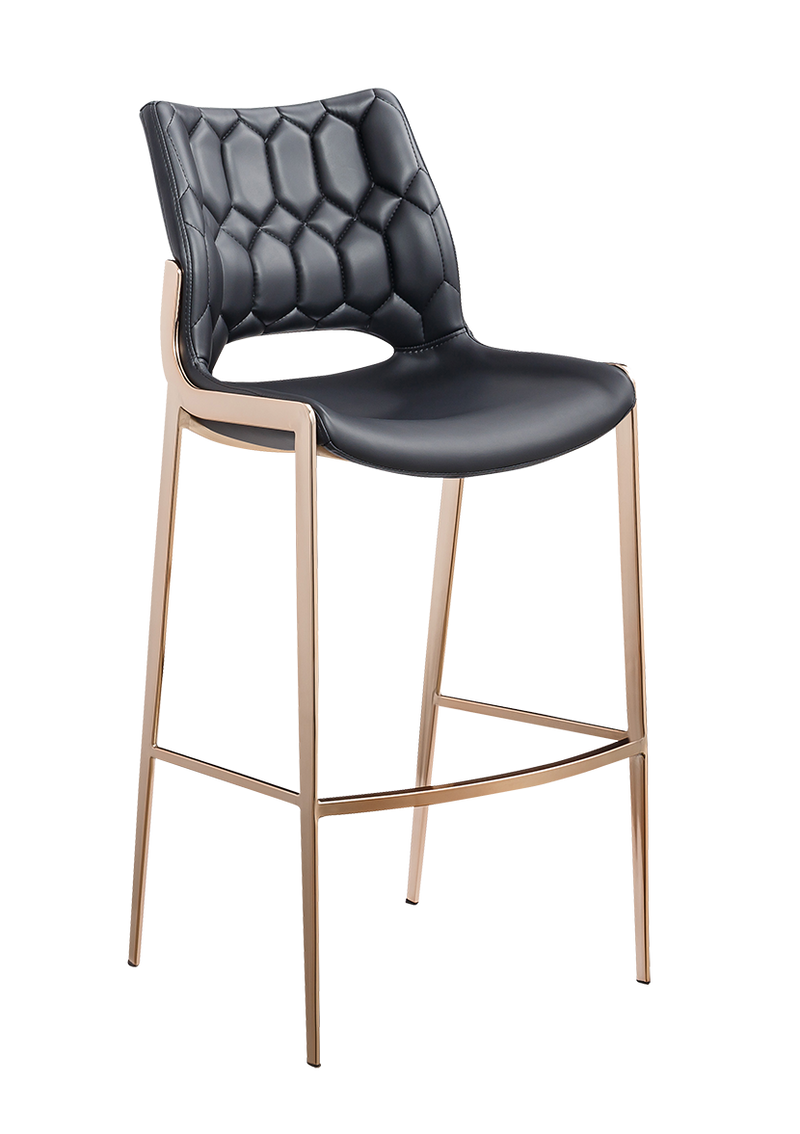 Golden Metal Barstool with Black Seat made of Soft PU