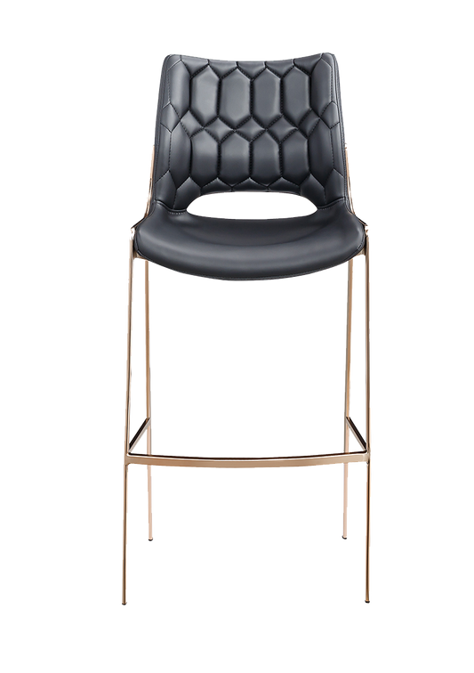 Golden Metal Barstool with Black Seat made of Soft PU