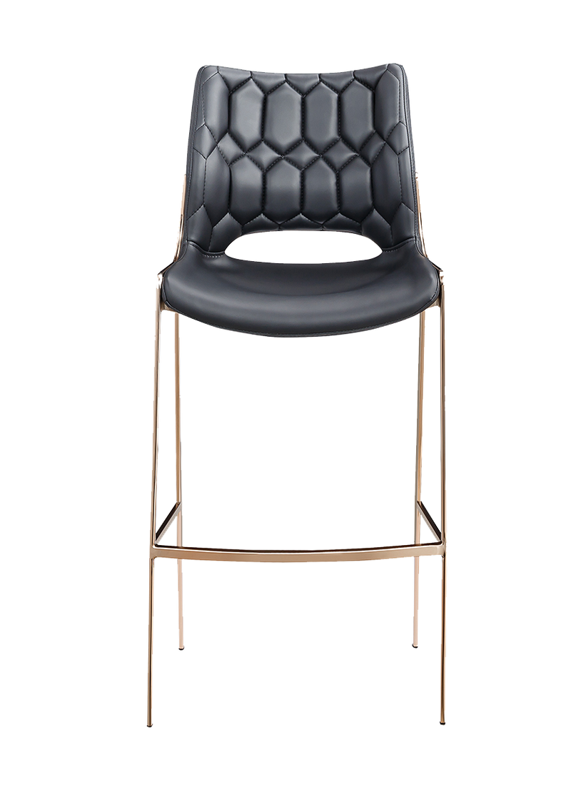 Golden Metal Barstool with Black Seat made of Soft PU