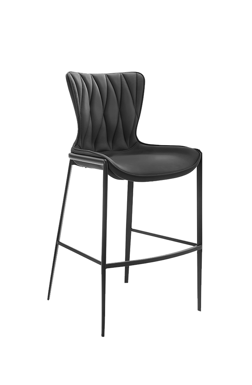 Indoor Black Matt Frame Barstool with Black Seat made of Soft PU