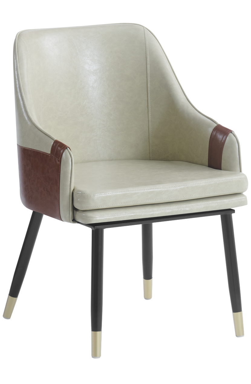 Indoor Black Metal Chair W/ Beige Vinyl Seat, Finish Golden Base