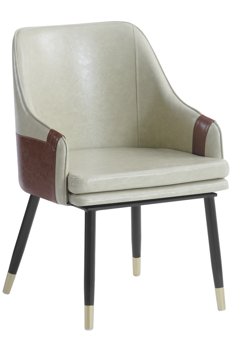Indoor Black Metal Chair W/ Beige Vinyl Seat, Finish Golden Base