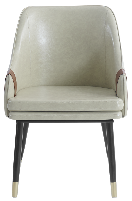 Indoor Black Metal Chair W/ Beige Vinyl Seat, Finish Golden Base