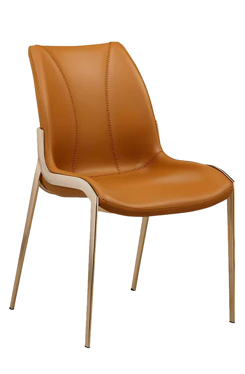 Indoor Golden Metal Chair W/ Brown Vinyl Seat