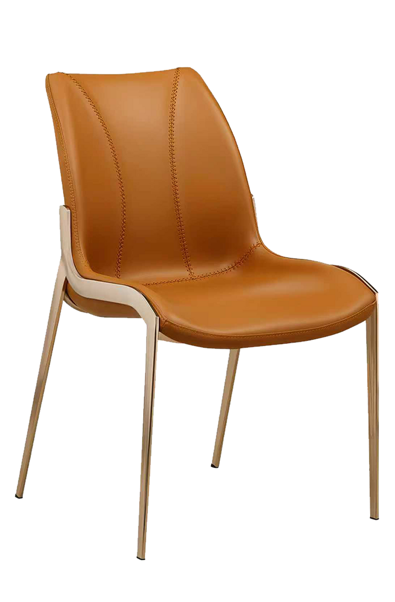 Indoor Golden Metal Chair W/ Brown Vinyl Seat