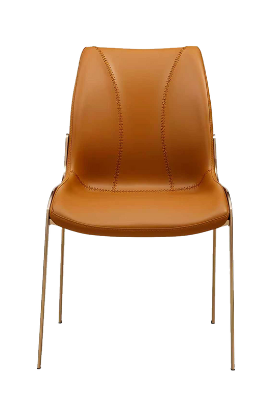 Indoor Golden Metal Chair W/ Brown Vinyl Seat