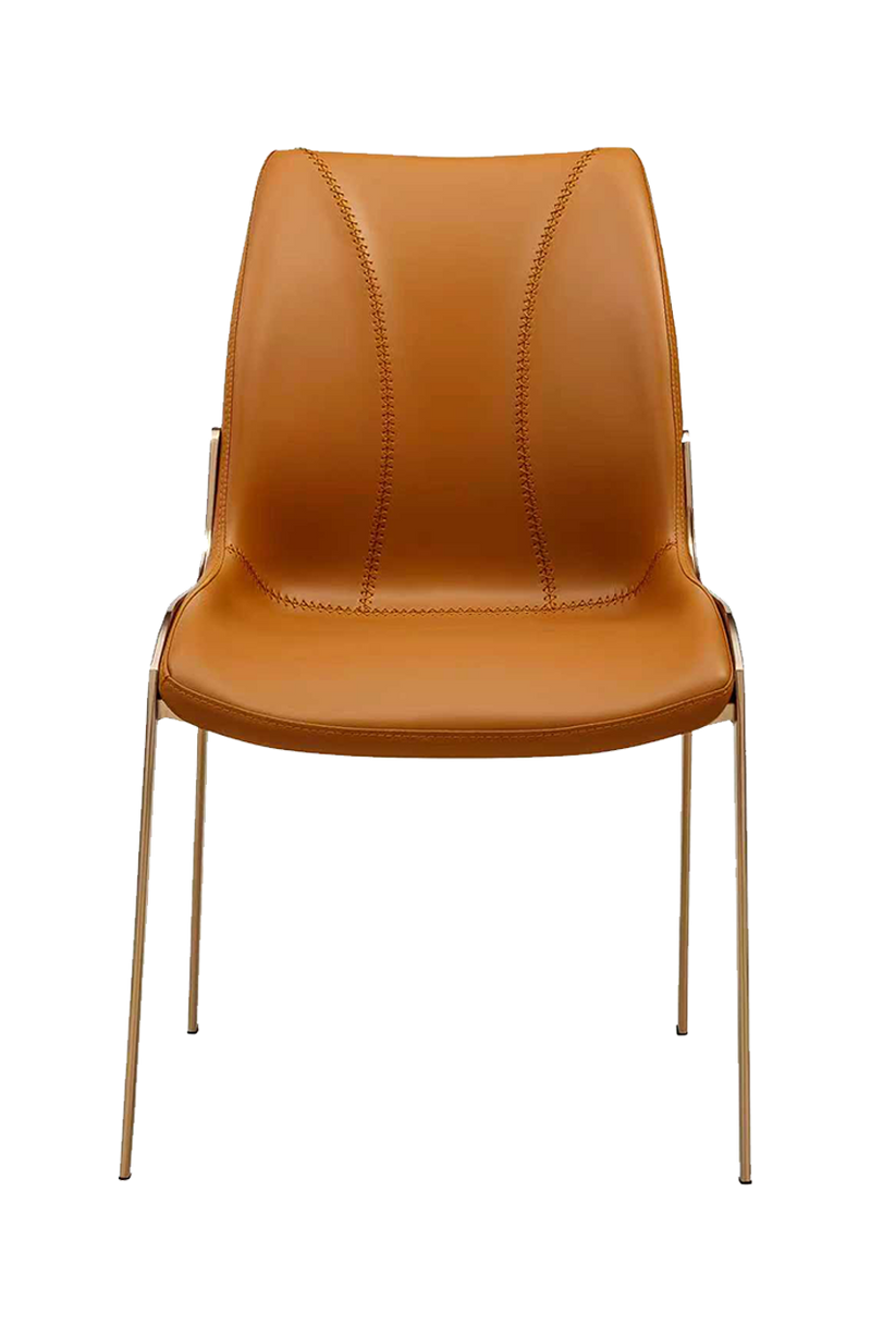 Indoor Golden Metal Chair W/ Brown Vinyl Seat
