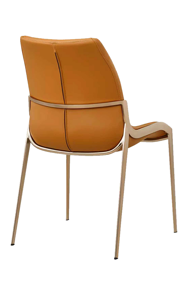 Indoor Golden Metal Chair W/ Brown Vinyl Seat