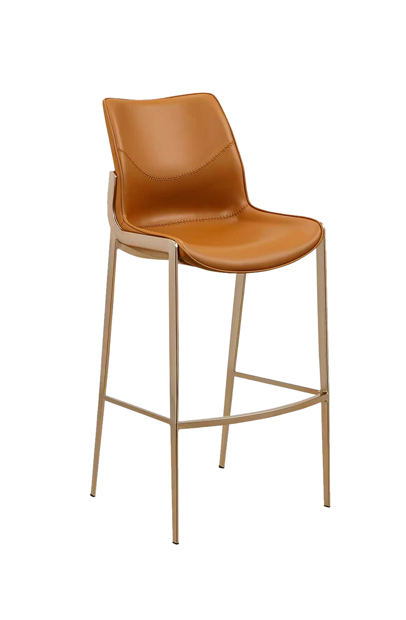 Indoor Golden Metal Barstool W/ Brown Vinyl Seat