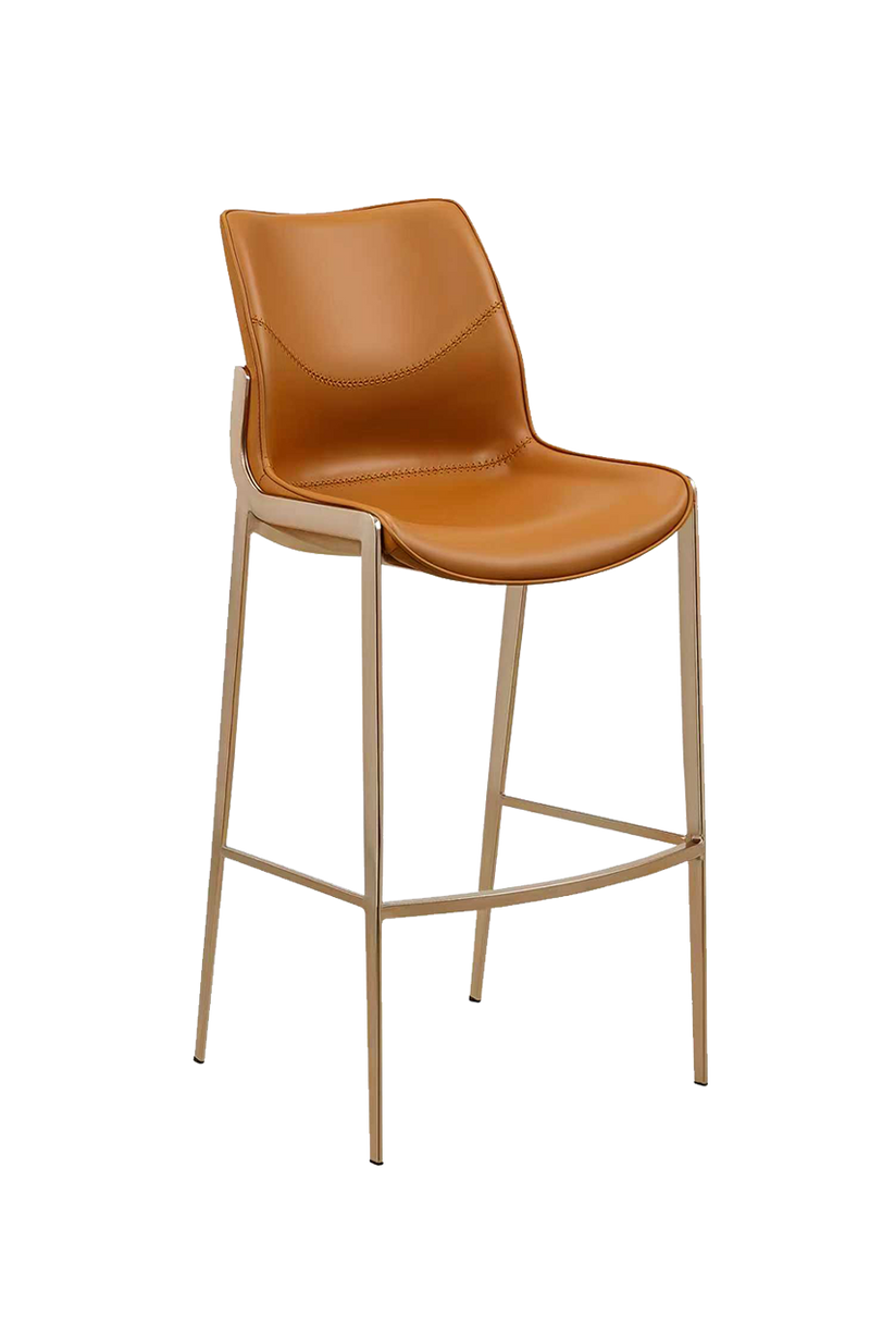 Indoor Golden Metal Barstool W/ Brown Vinyl Seat