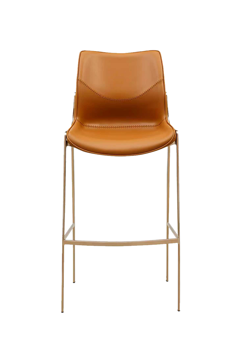 Indoor Golden Metal Barstool W/ Brown Vinyl Seat