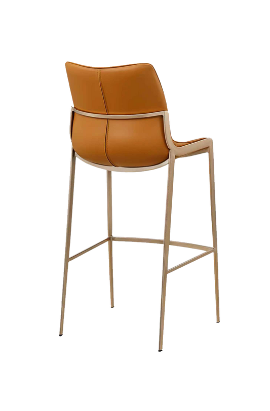 Indoor Golden Metal Barstool W/ Brown Vinyl Seat