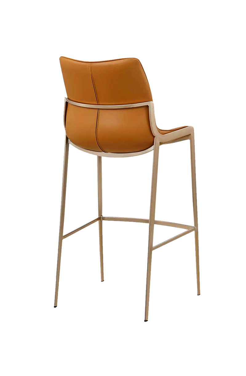 Indoor Golden Metal Barstool W/ Brown Vinyl Seat