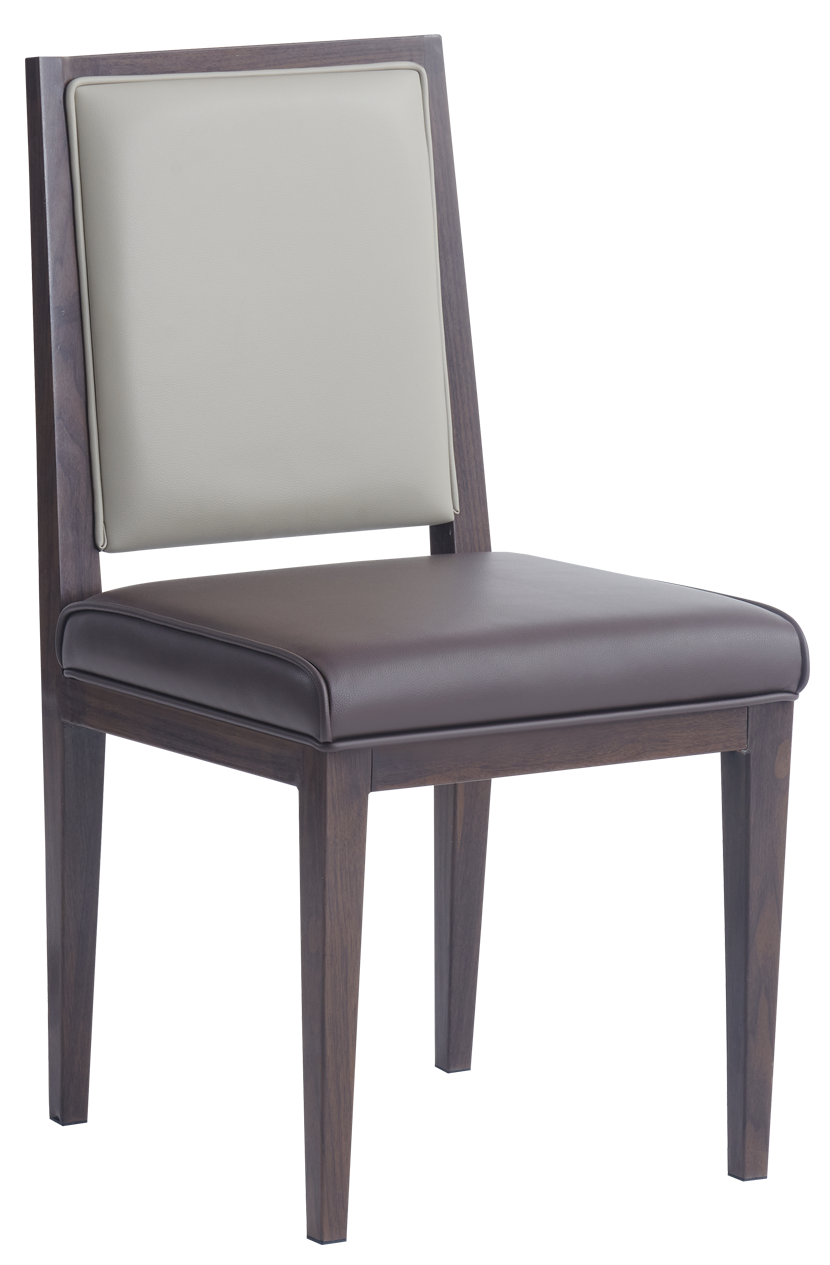Walnut Metal  Chair W/ Brown Vinyl Seat