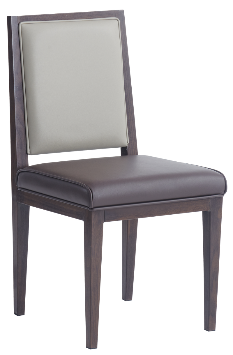 Walnut Metal  Chair W/ Brown Vinyl Seat