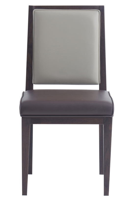 Walnut Metal  Chair W/ Brown Vinyl Seat