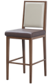 Indoor Metal Barstool W/ Brown Vinyl Seat, Finish Walnut Frame
