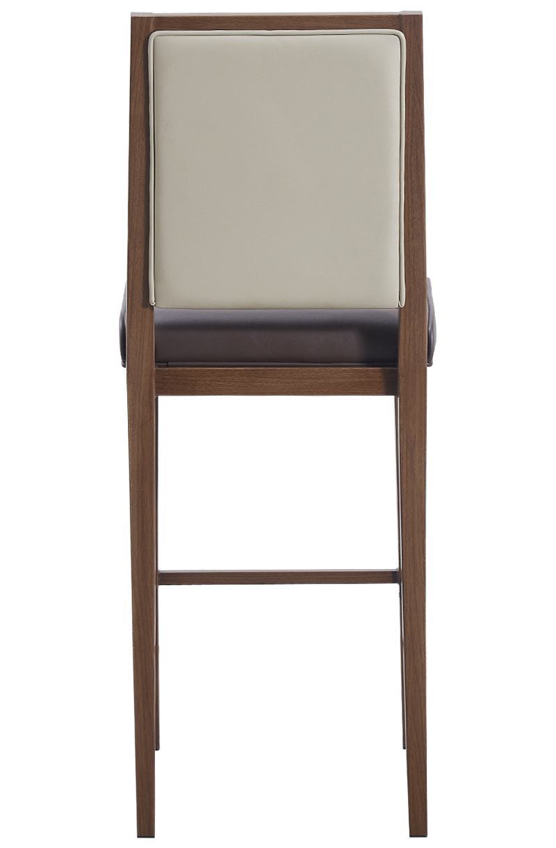 Indoor Metal Barstool W/ Brown Vinyl Seat, Finish Walnut Frame