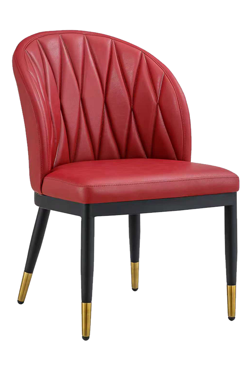 Indoor Black Metal Chair W/ Red Vinyl Seat