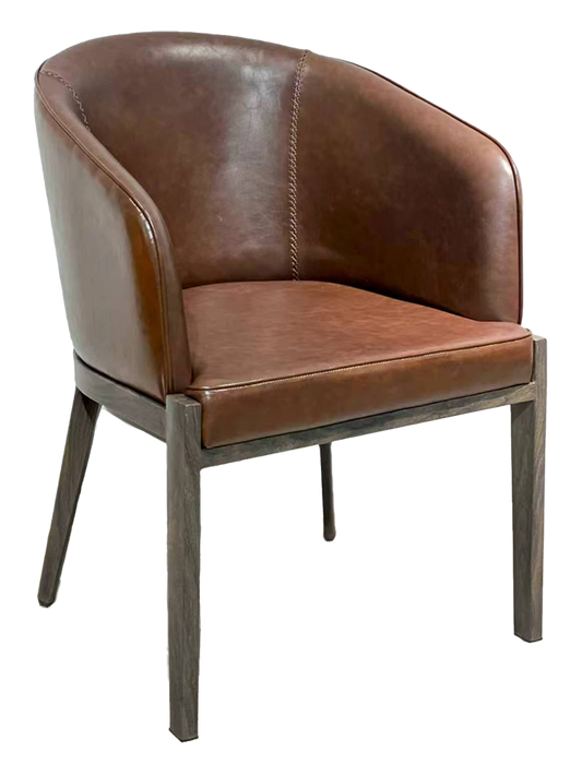 Indoor Metal Chair W/ Brown Vinyl Seat, Finish Walnut
