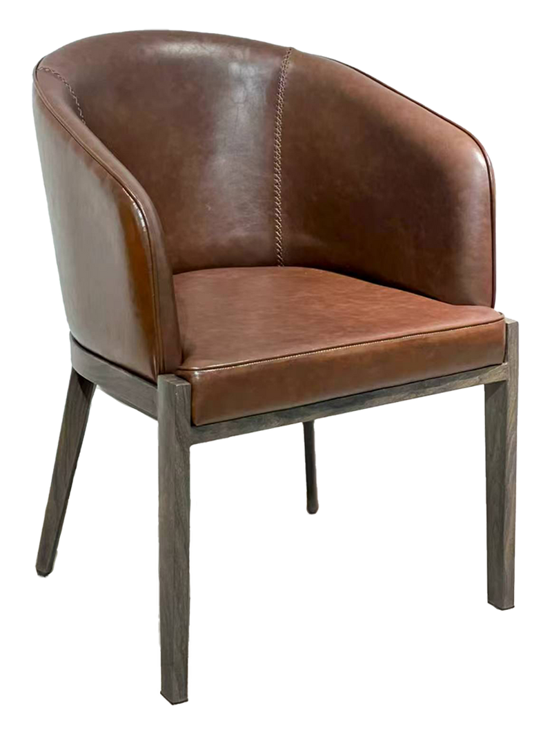 Indoor Metal Chair W/ Brown Vinyl Seat, Finish Walnut