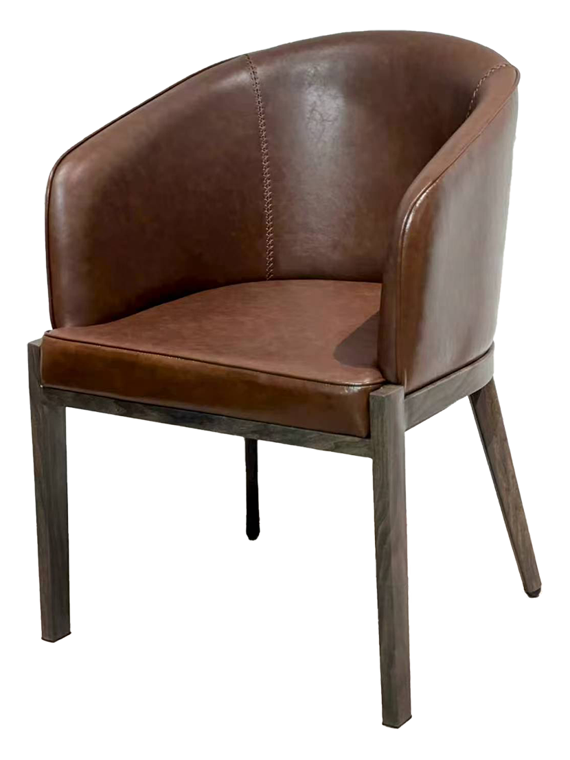 Indoor Metal Chair W/ Brown Vinyl Seat, Finish Walnut