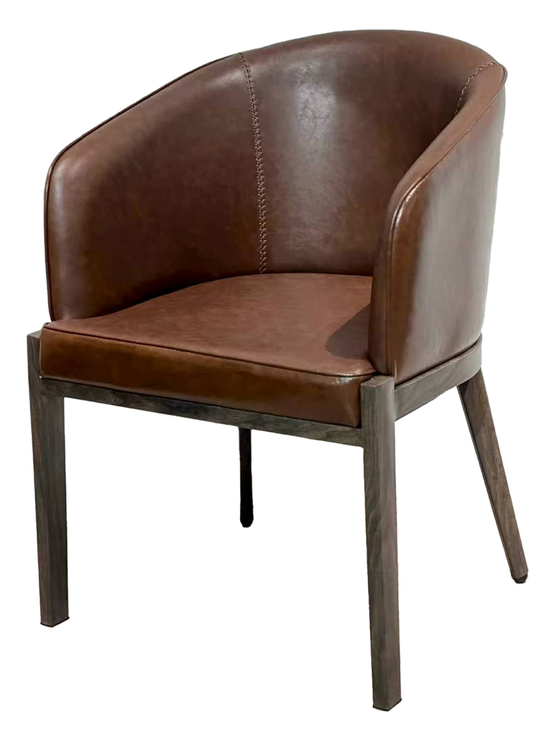 Indoor Metal Chair W/ Brown Vinyl Seat, Finish Walnut