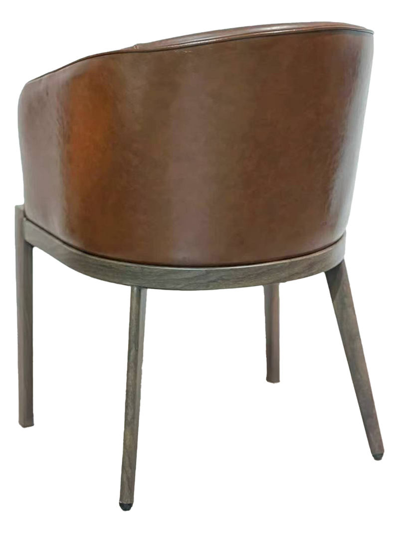 Indoor Metal Chair W/ Brown Vinyl Seat, Finish Walnut