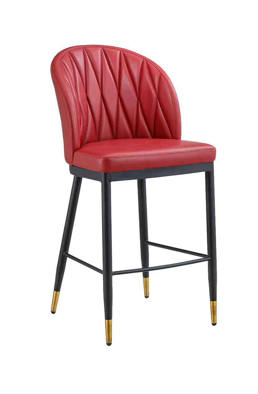 Indoor Black Metal Barstool W/ Red Vinyl Seat