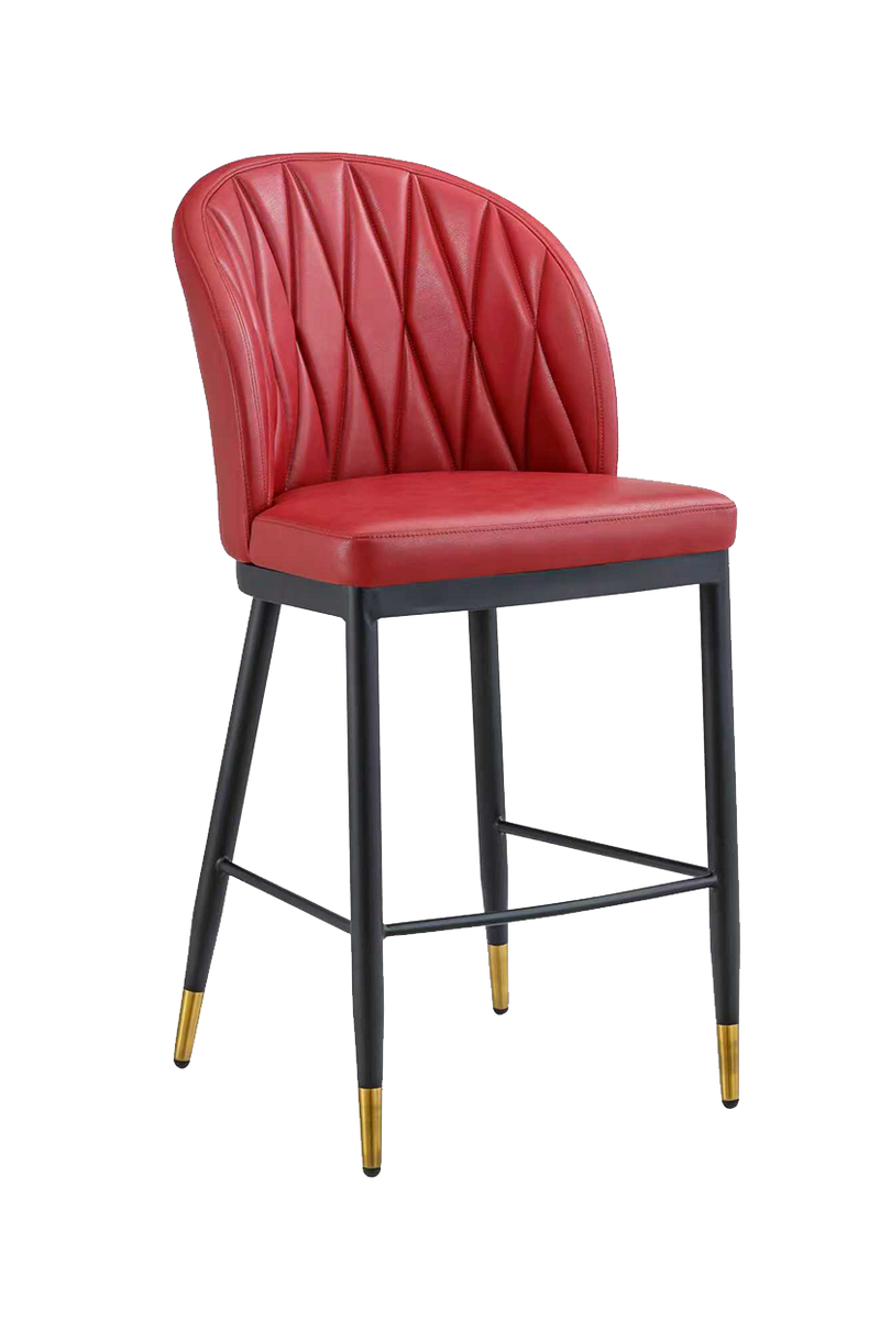 Indoor Black Metal Barstool W/ Red Vinyl Seat