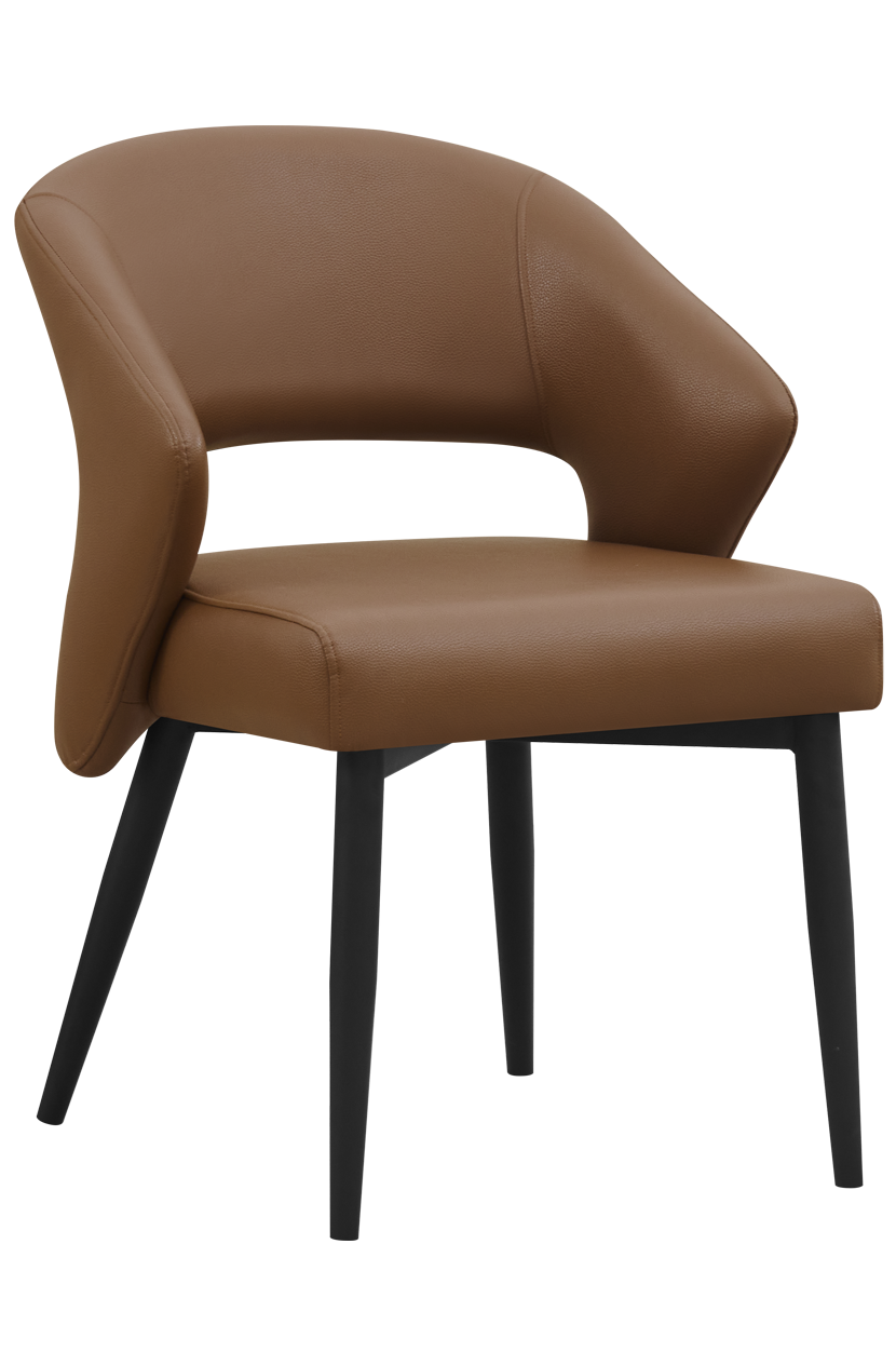 Indoor Black Metal Chair W/ Brown Vinyl Seat