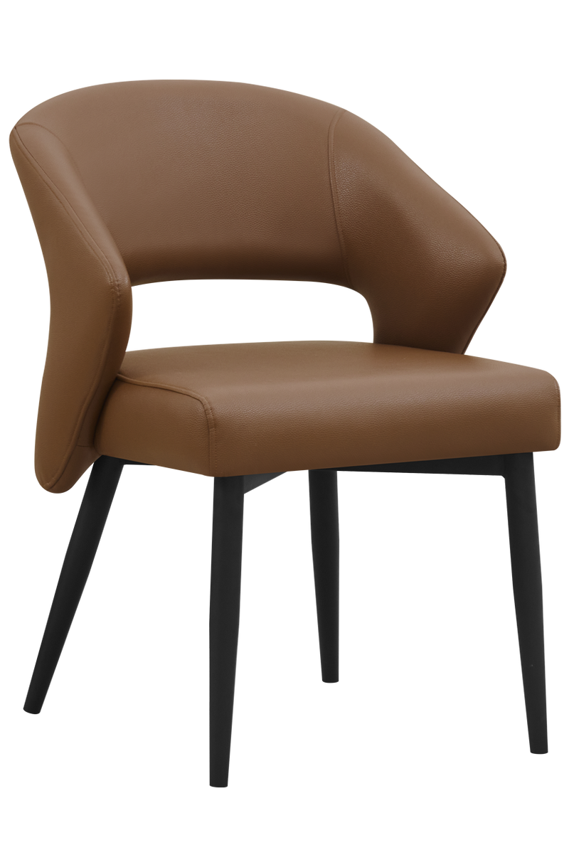 Indoor Black Metal Chair W/ Brown Vinyl Seat