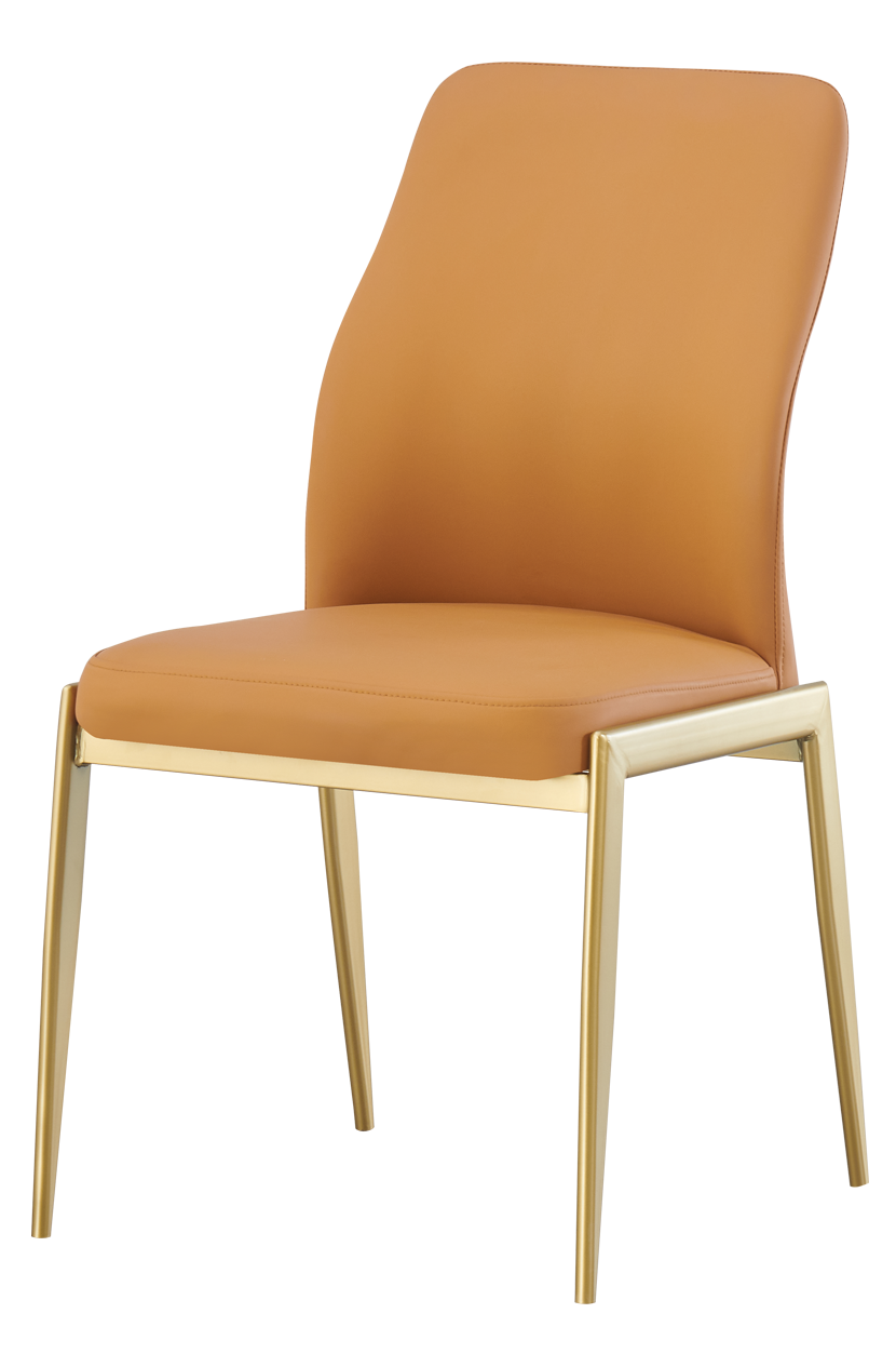 Indoor Golden Metal Chair W/ Brown Vinyl Seat