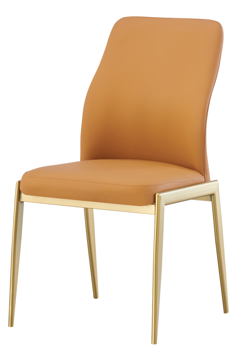 Indoor Golden Metal Chair W/ Brown Vinyl Seat