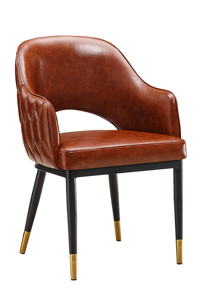 Indoor Black Metal Chair W/ Brown Vinyl Seat