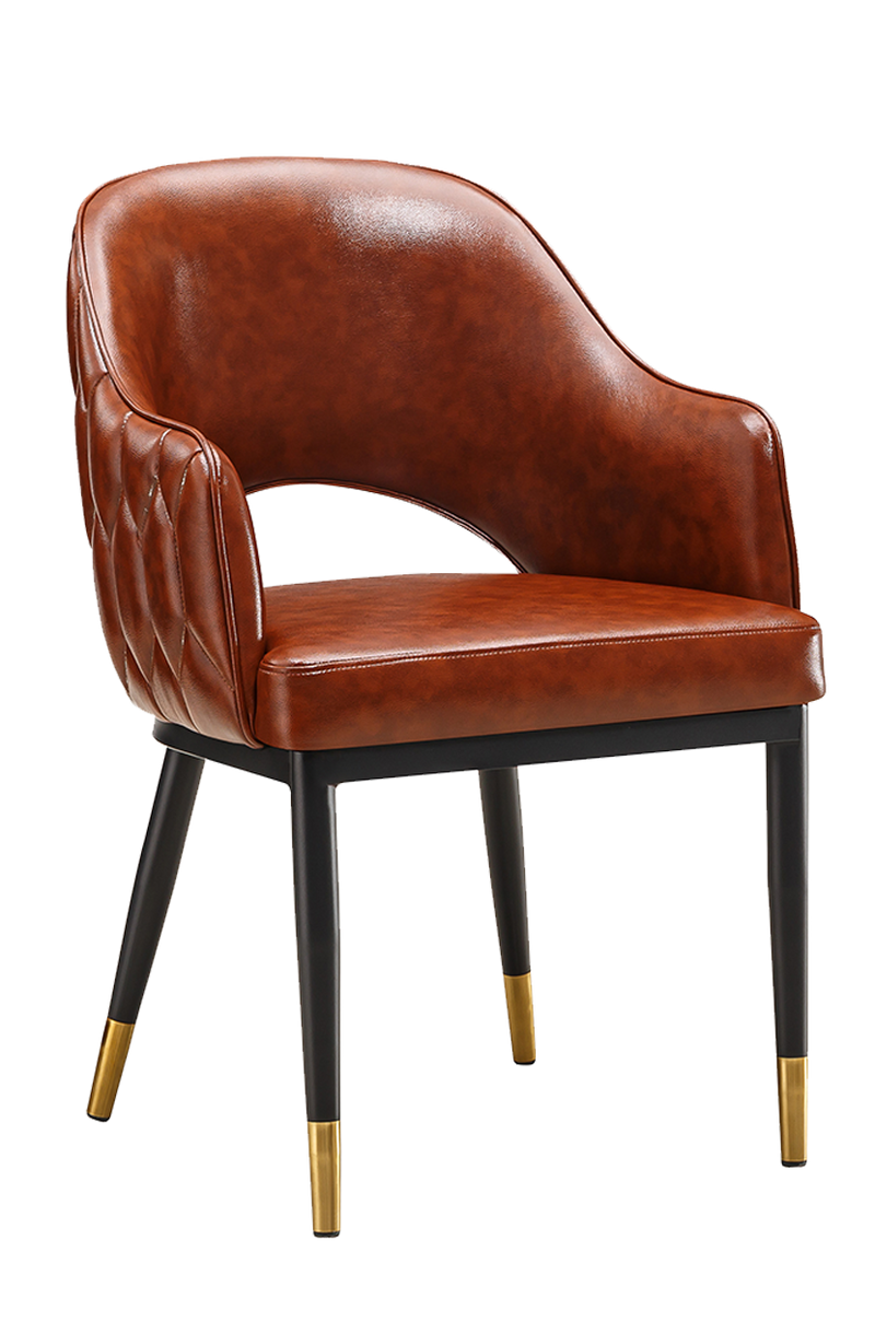 Indoor Black Metal Chair W/ Brown Vinyl Seat