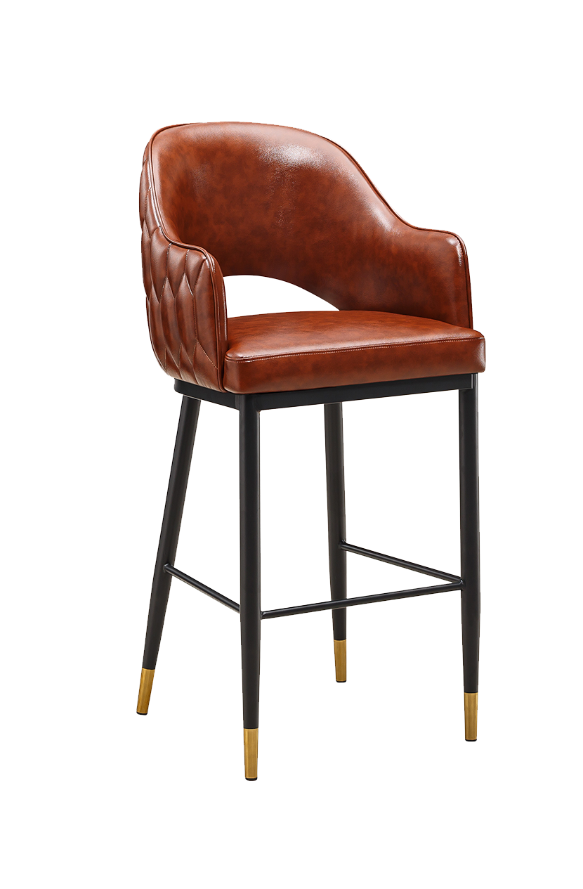 Indoor Black Steel Barstool W/ Brown Vinyl Seat