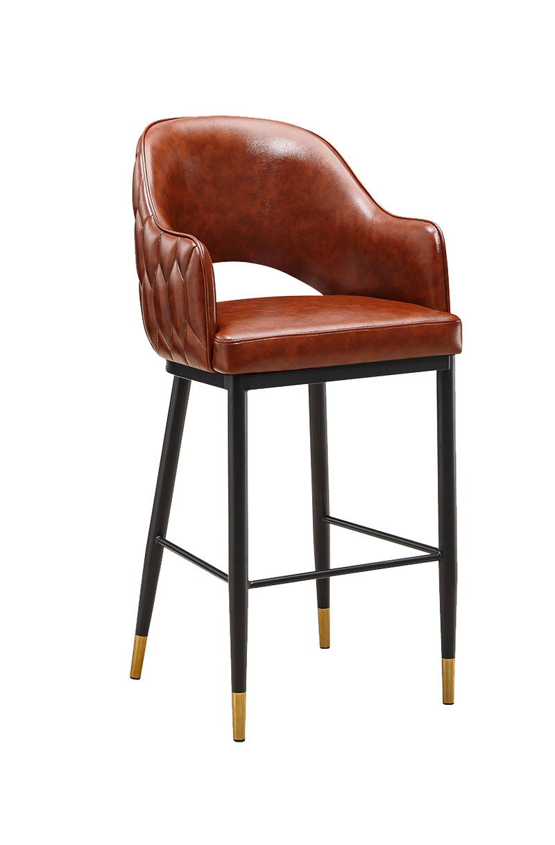 Indoor Black Steel Barstool W/ Brown Vinyl Seat