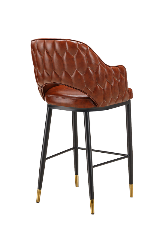Indoor Black Steel Barstool W/ Brown Vinyl Seat