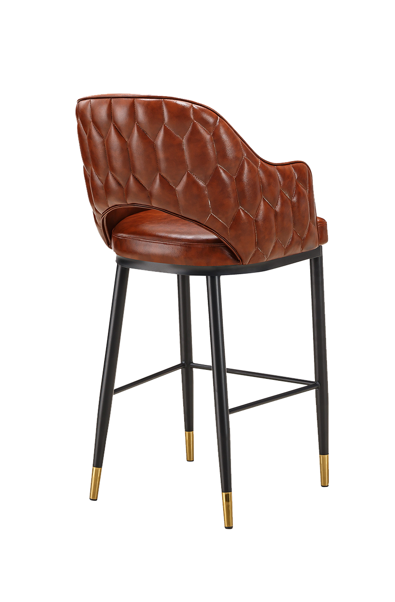 Indoor Black Steel Barstool W/ Brown Vinyl Seat