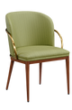 Indoor Metal Chair W/ Green Vinyl Seat, Finish Walnut Frame