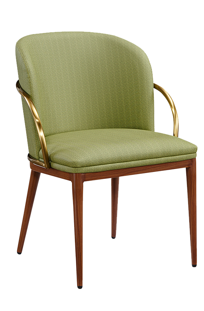 Indoor Metal Chair W/ Green Vinyl Seat, Finish Walnut Frame