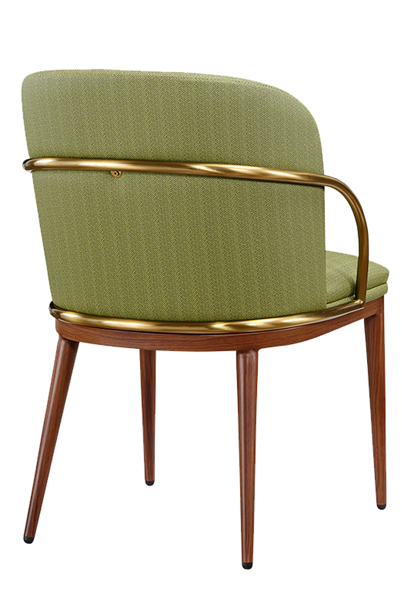 Indoor Metal Chair W/ Green Vinyl Seat, Finish Walnut Frame
