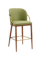 Indoor Metal Barstool W/ Green Vinyl Seat, Finish Walnut Frame