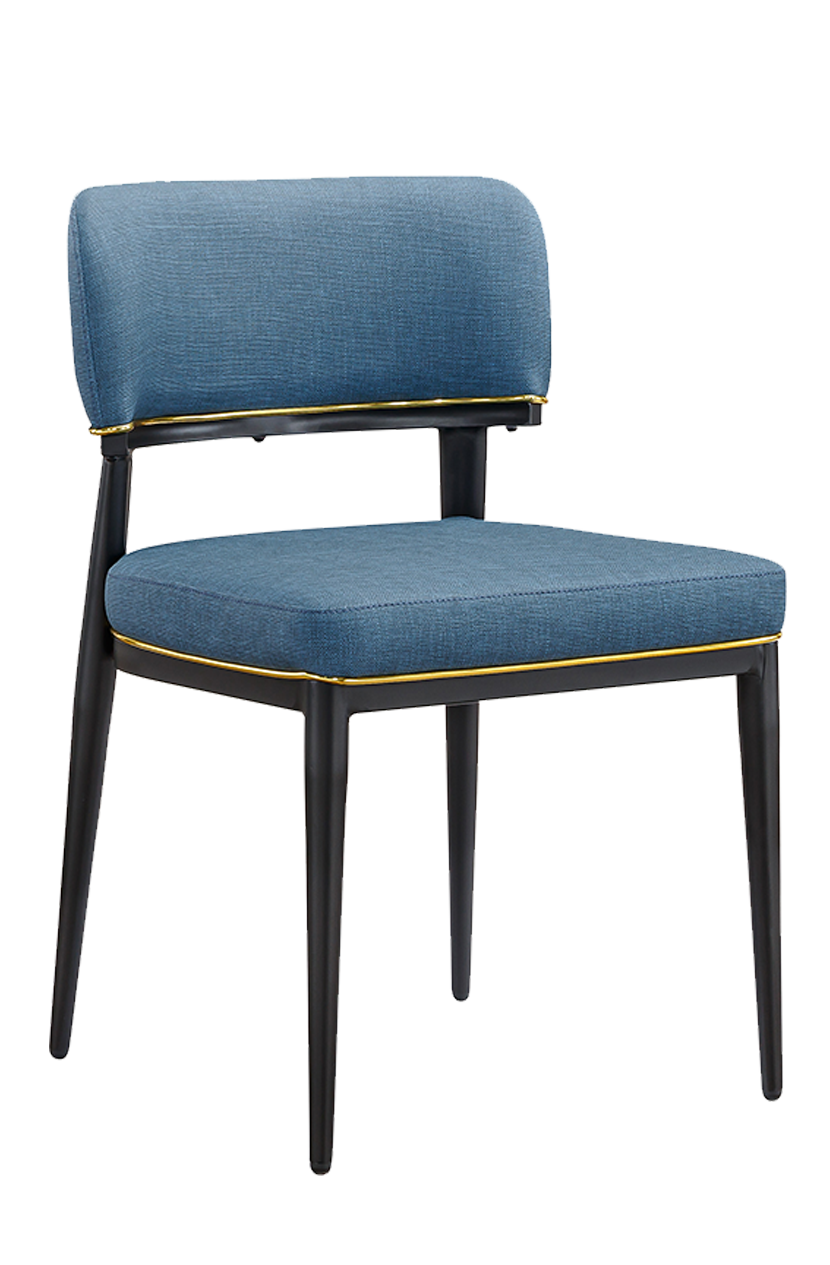 Indoor Black Steel Chair W/ Blue Back