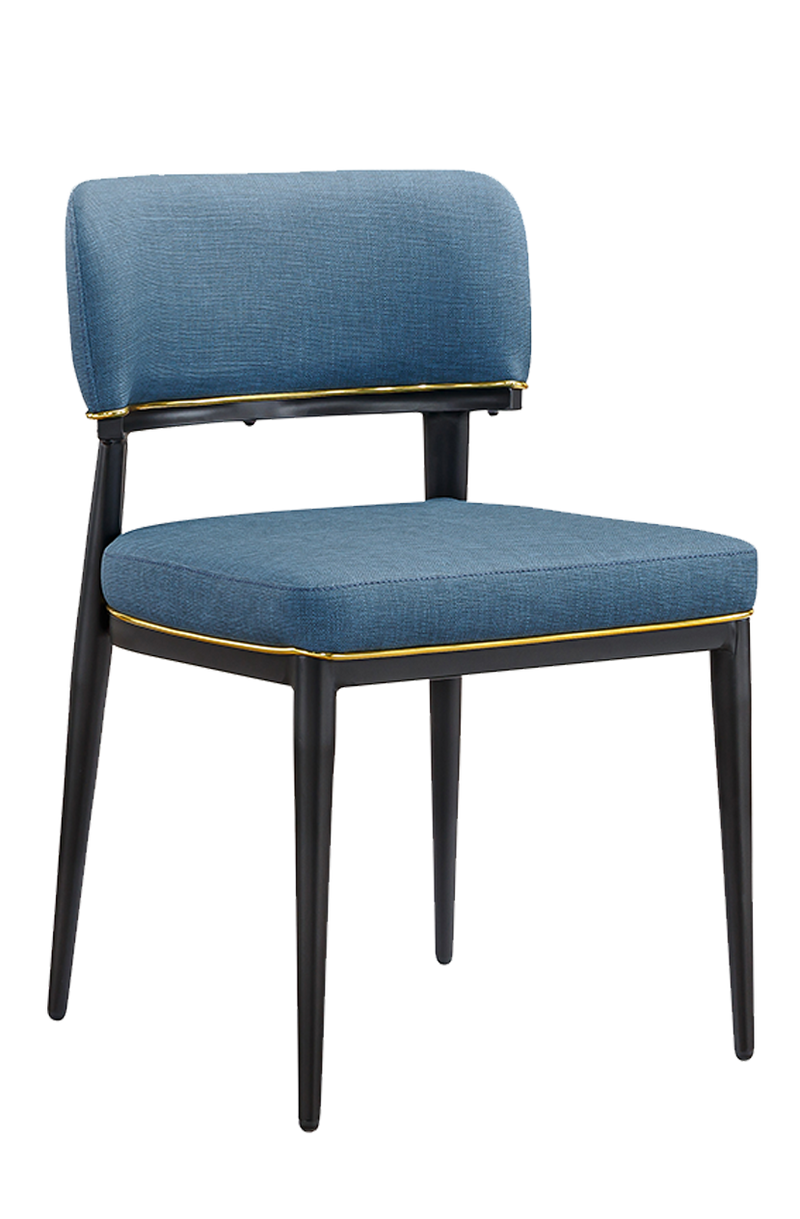 Indoor Black Steel Chair W/ Blue Back