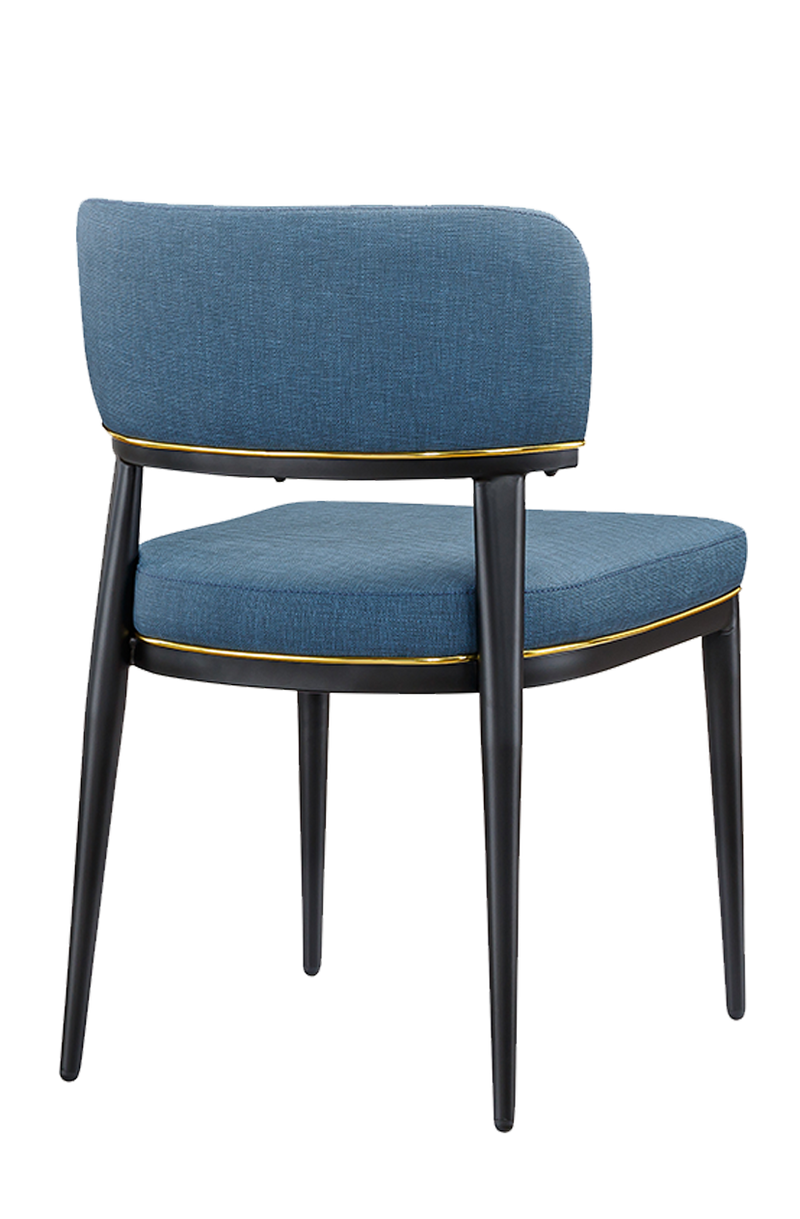 Indoor Black Steel Chair W/ Blue Back