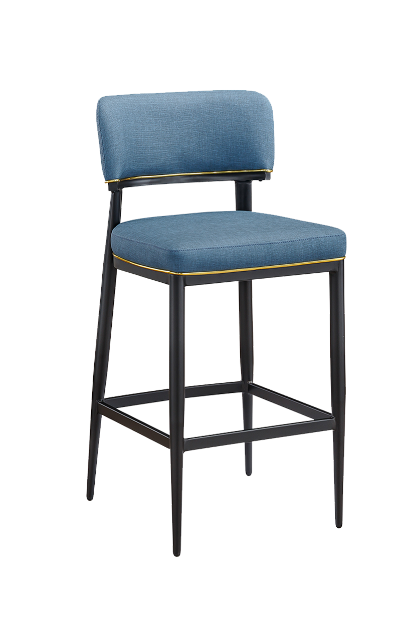 Indoor Black Steel Barstool W/ Blue Back